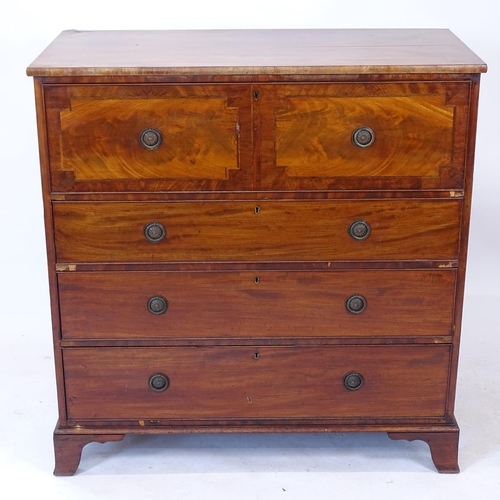 2064 - A Georgian mahogany secretaire chest, secretaire fitted with small drawers and pigeon holes with ivo... 