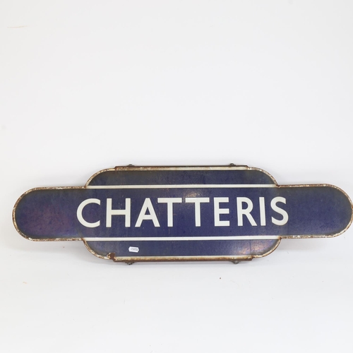 16 - A Vintage blue and white enamel Chatteris Railway Station sign, 26cm x 92cm