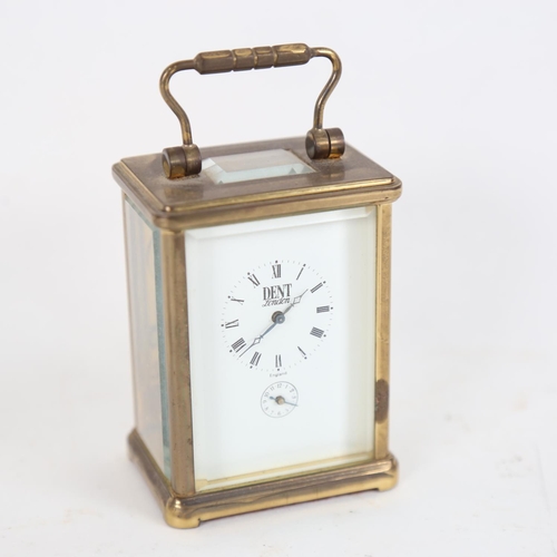 105 - A reproduction brass-cased miniature carriage clock, marked Dent of London, with subsidiary dial, ca... 