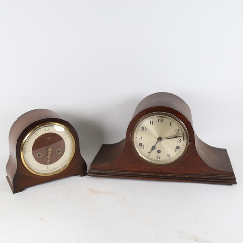 111 - A Smiths Enfield mahogany dome-top 8-day mantel clock, and an oak-cased 8-day chiming Napoleon hat m... 