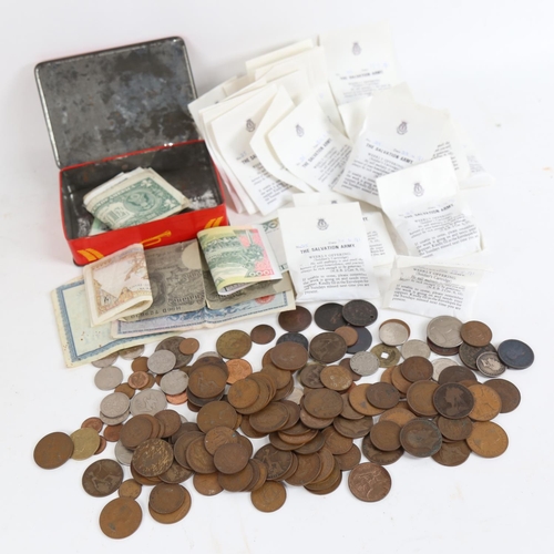 128 - Various coins and banknotes, including German and other world coins (boxful)