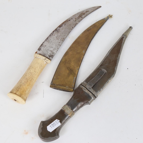 53 - 2 Middle Eastern daggers, including bone-handled example with brass scabbard, blade length 17cm (2)