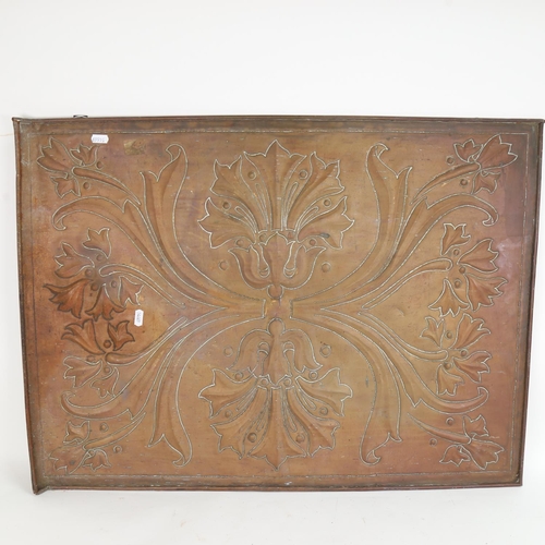 62 - A large Art Nouveau copper plaque, relief embossed floral decoration, unsigned, 58cm x 80cm