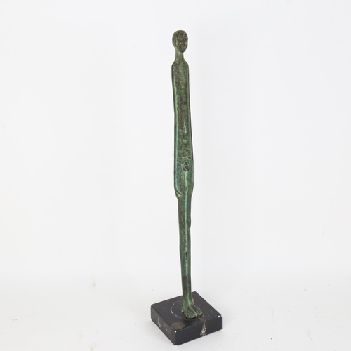 64 - A modernist verdigris bronze nude sculpture, unsigned, overall height 36cm (base A/F)