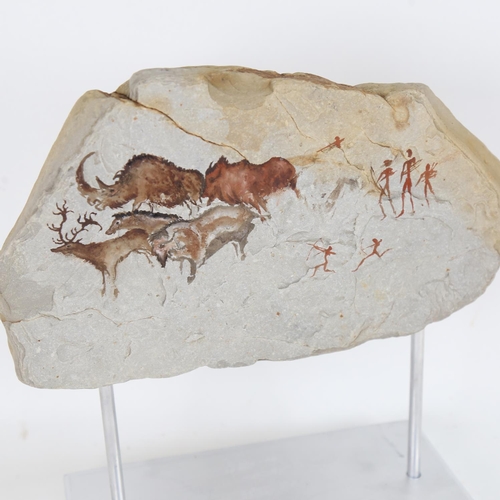 70 - Chris Watson, Cave Art, stone/paint on metal and silvered wood stand, height 11.5