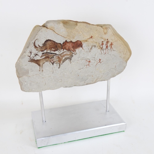 70 - Chris Watson, Cave Art, stone/paint on metal and silvered wood stand, height 11.5