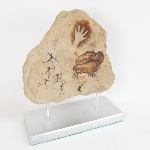 71 - Chris Watson, Cave Art, stone/paint on metal and wood stand, height 14