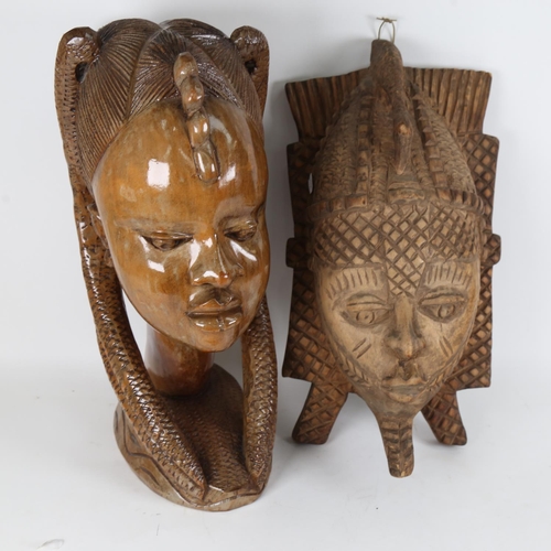 84 - 2 large African Tribal carved hardwood head sculptures, largest height 45cm (2)