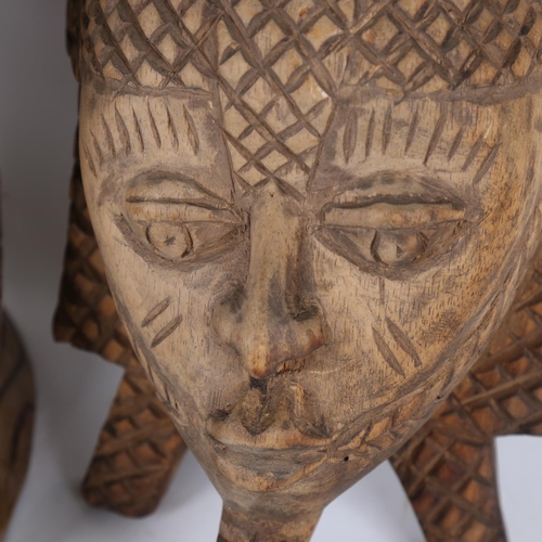 84 - 2 large African Tribal carved hardwood head sculptures, largest height 45cm (2)