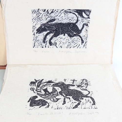 95 - Andrew Waddington, set of 4 hand printed woodcuts, God and Goddess, printed at the Hendra Press Sept... 