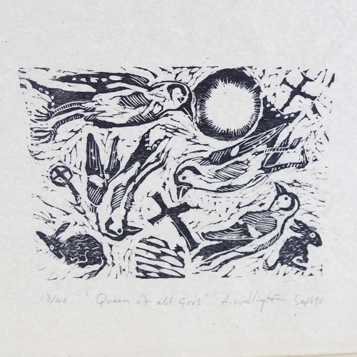 95 - Andrew Waddington, set of 4 hand printed woodcuts, God and Goddess, printed at the Hendra Press Sept... 