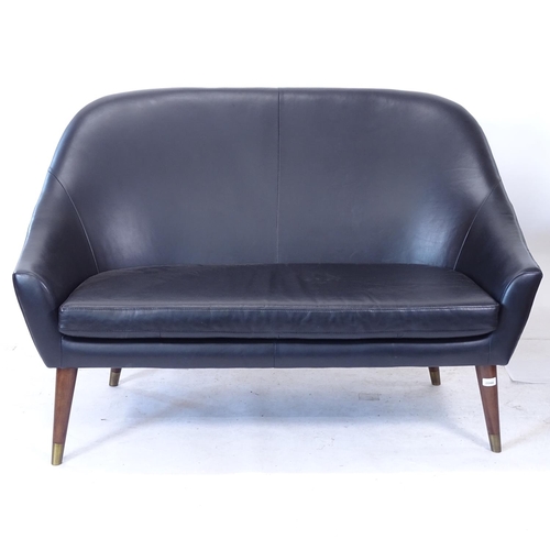 2130 - A mid-century style contemporary 2-seater leather-upholstered sofa, on tapered legs, L136cm, H100cm,... 