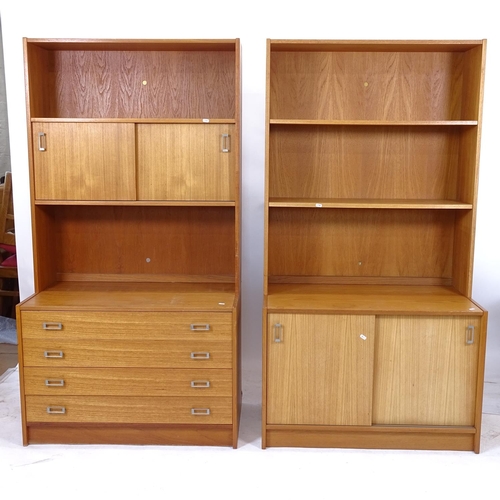 2132 - A pair of mid-century teak 2-section bookcases, W89cm, H167cm, D50cm