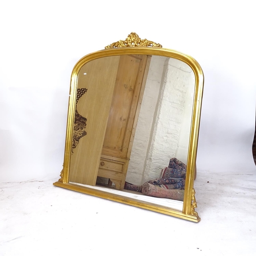 2150 - A modern gilt-framed arch-top over mantel mirror, W144cm, H145cm