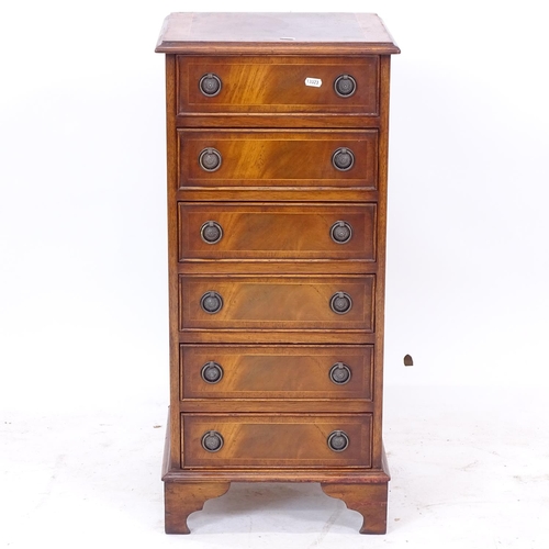 2180 - A reproduction mahogany narrow chest of 6 short drawers, W39cm, H84cm, D37cm