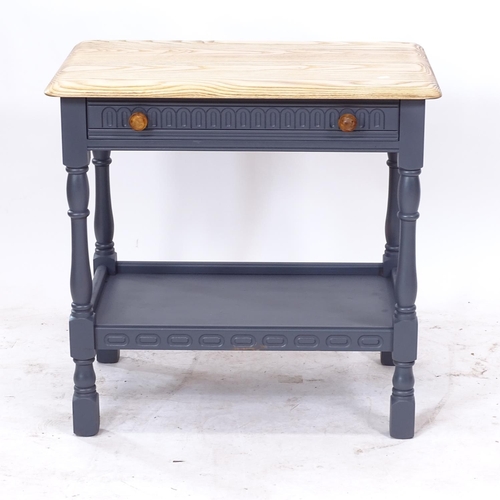 2181 - A polished and painted Ercol 2-tier side table, with single drawer, W69cm, H66cm, D47cm