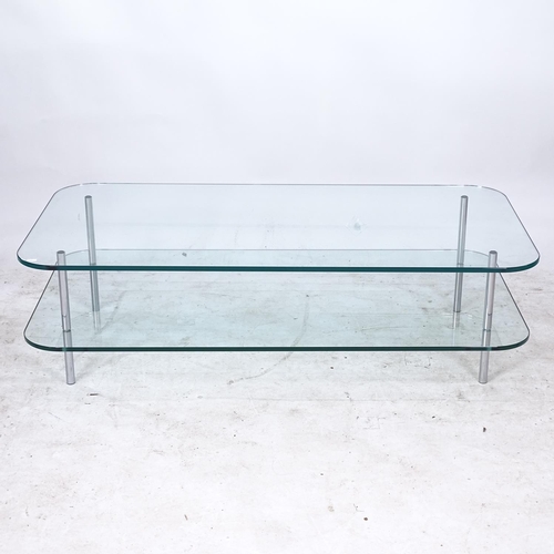 2187 - A SCP SAX coffee table, 2 glass tiers on chrome steel supports, designed by Terence Woodgate, L120cm... 