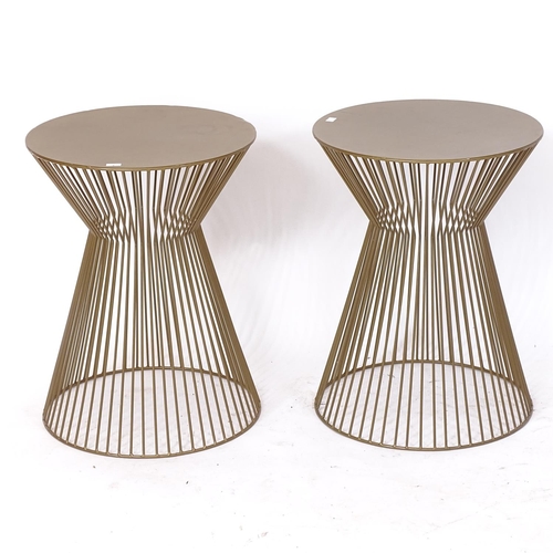 2229 - A pair of contemporary design bronzed wire side tables, W35cm, H46cm