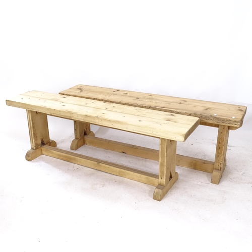 2237 - A pair of reclaimed stripped pine benches, L137cm, H47cm, D29cm