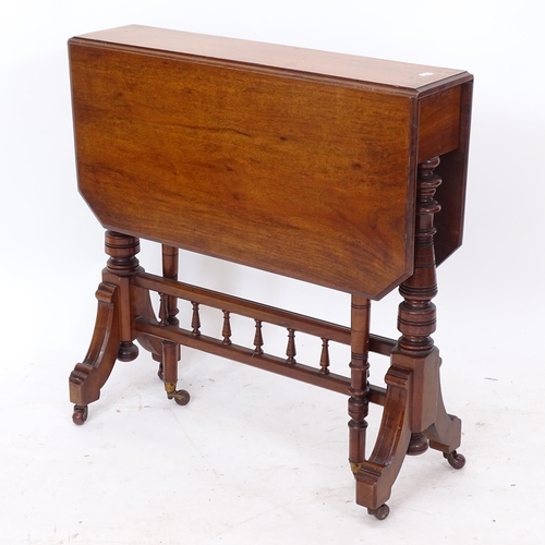 2238 - A Victorian mahogany Sutherland table, with spindle turned stretcher and ring turned legs, W68cm, H6... 