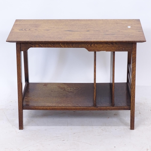 2246 - A small Arts and Crafts oak side table/Canterbury, on splayed leg base, W61cm, H43cm, D35cm