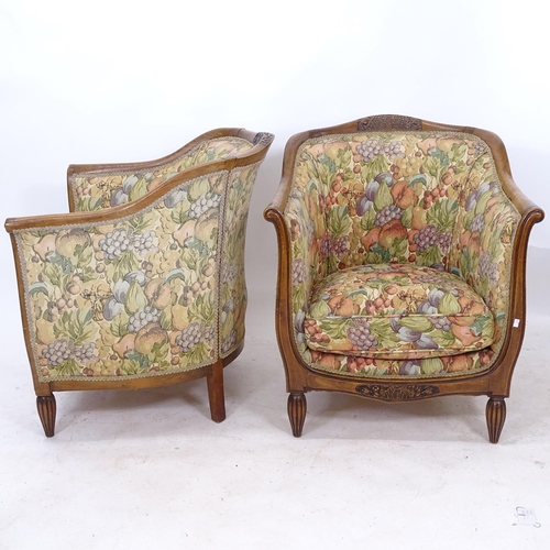 2249 - A pair of 1920s French Art Deco tub chairs, in the manner of Paul Follot