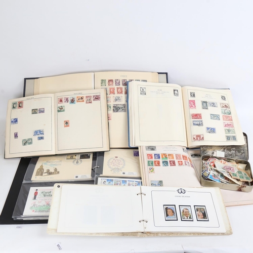 137 - Various world postage stamp albums, First Day Covers, and loose stamps (boxful)