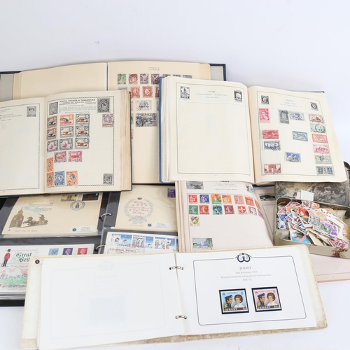 137 - Various world postage stamp albums, First Day Covers, and loose stamps (boxful)