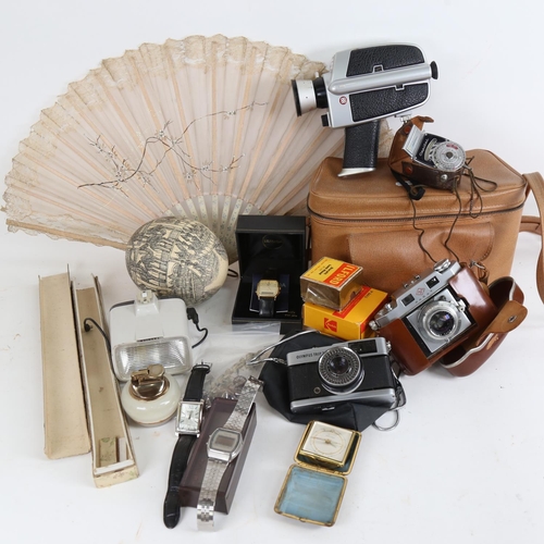 140 - Various collectables, including Coronation carriage, ostrich egg, Vintage cameras, watches etc (boxf... 