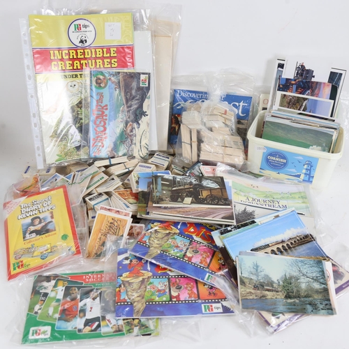 142 - Various loose postcards, picture card albums, cigarette cards etc (boxful)