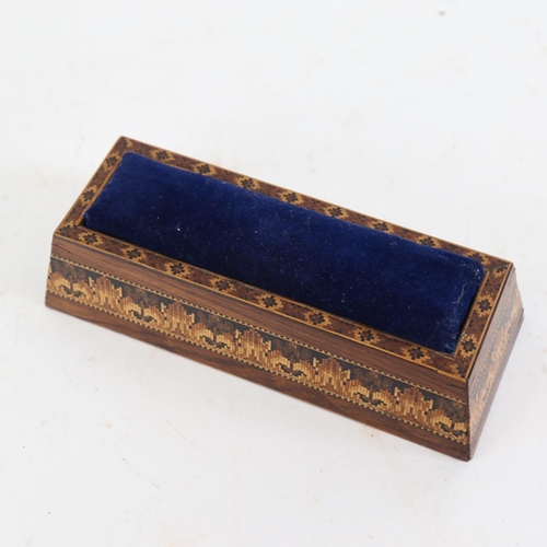 156 - A Tunbridge Ware micro-mosaic weighted rosewood pin cushion, 18cm x 7cm