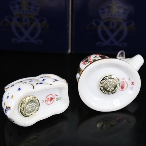 198 - 2 Royal Crown Derby porcelain animal figures, comprising pig and rabbit, both with gold buttons, lar... 