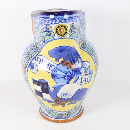 211 - A large Italian polychrome Maiolica pottery wash jug, with QM monogram, signed Minardi, Faenza, heig... 