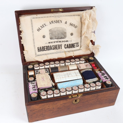 232 - A Victorian mahogany sewing box, with original fittings by Olney, Amsden & Sons Haberdashery Cabinet... 