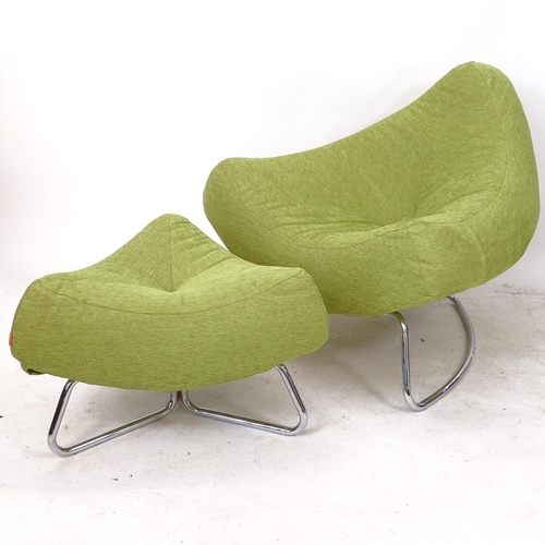 2255 - A retro design Chilli upholstered armchair and stool, on tubular chromed base, by Escapade ROM Belgi... 