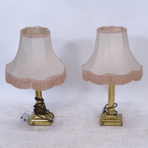 2256 - A pair of modern brass effect Corinthian column table lamps and shades, height including shade 58cm