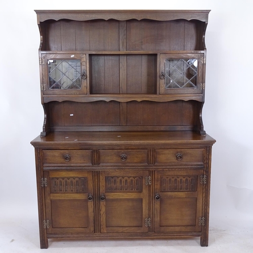 2276 - A modern cottage style oak 2-section dresser, W139cm, H182cm, D42cm