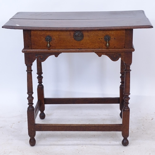 2279 - An Antique oak side table, with single frieze drawer, and turned legs, W76cm, H69cm, D44cm