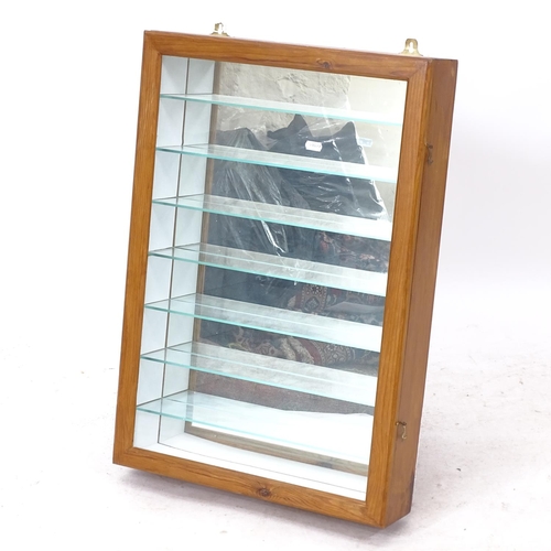 2292 - A modern pine-framed hanging display cabinet, with 7 glass shelves, W46cm, H66cm, D11cm