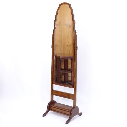 2192 - A 1930s walnut-framed cheval mirror, with cupboard to the base, H172cm