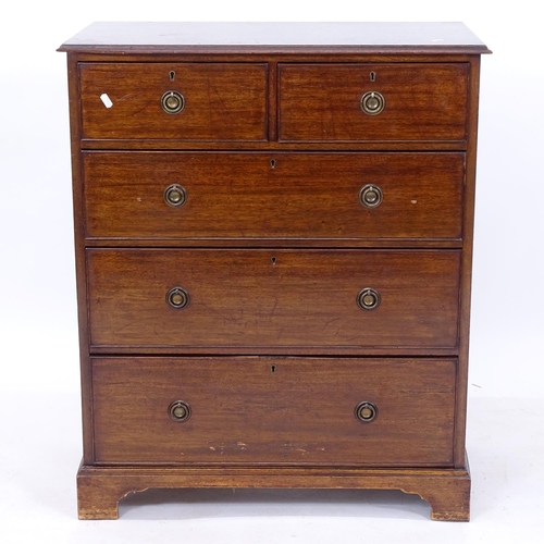 2207 - A narrow mahogany 5 drawer chest on bracket feet, W76cm, H90cm, D40cm