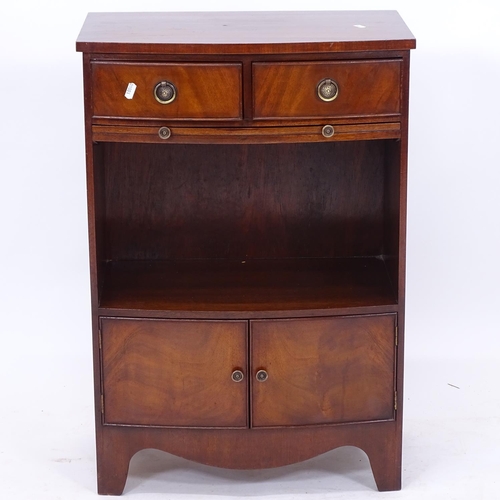 2209 - A reproduction mahogany bow-front cabinet, with 2 frieze drawers, brushing slide and cupboard under,... 