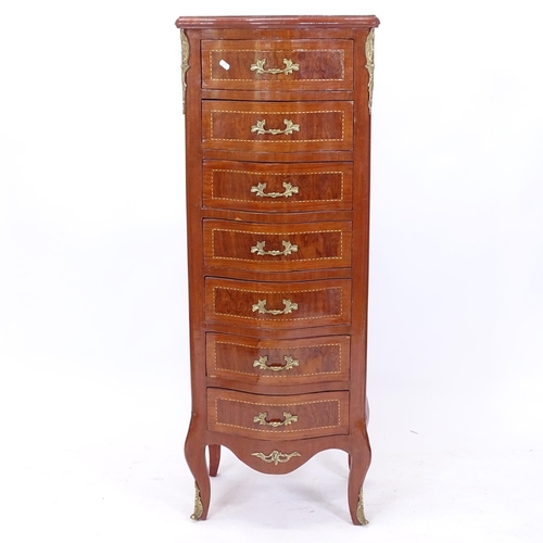 2212 - A Continental design walnut serpentine chest of 7 short drawers, with ormolu mounts, W76cm, H121cm, ... 