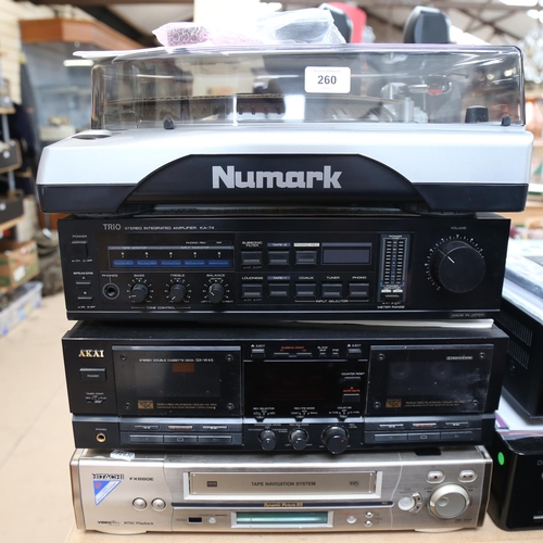 260 - Various sound equipment and stacking hi-fi, including Akai GX-W45 cassette deck, Trio K-74 stereo am... 