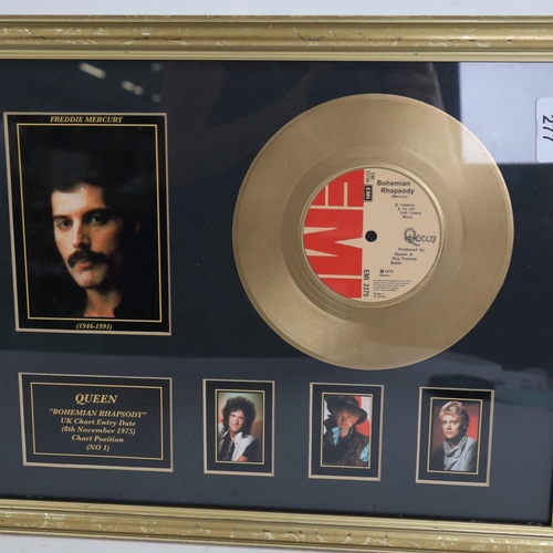 277 - 2 Queen gold discs, including Bohemian Rhapsody and Radio Ga Ga, both framed (2)