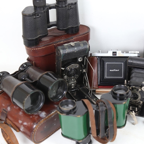 337 - Various Vintage cameras and binoculars, including Kershaw Mark II binoculars, Ensign camera etc (box... 