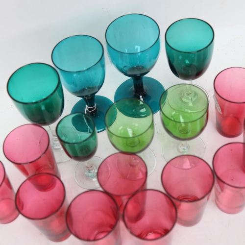 430 - 11 cranberry glass tumblers, height 9cm, Bristol green goblets etc