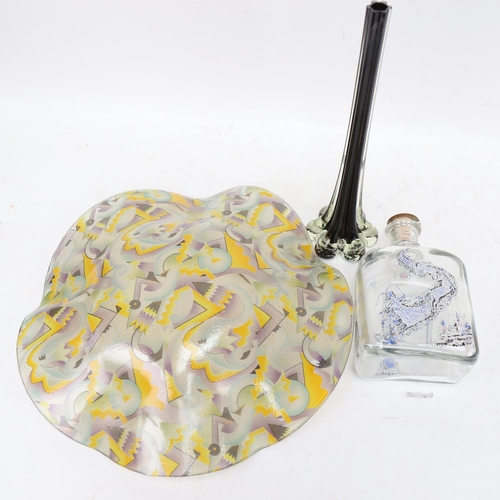 469 - Holmegaard decanter, height 18cm, an Art glass dish and vase