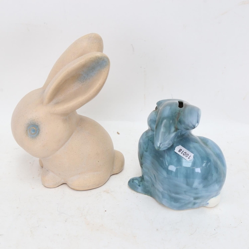 477 - A David Sharp rabbit moneybox, and a Bourne Denby rabbit, height 21cm