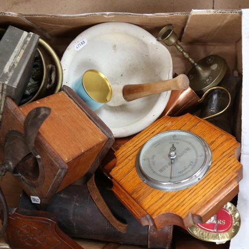 505 - Binoculars, barometers, pestle and mortar, coffee grinder etc